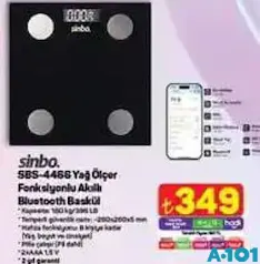 SİNBO SBS-4466 YAĞ ÖLÇER FONKSİYONLU AKILLI BLUETOOTH BASKÜL